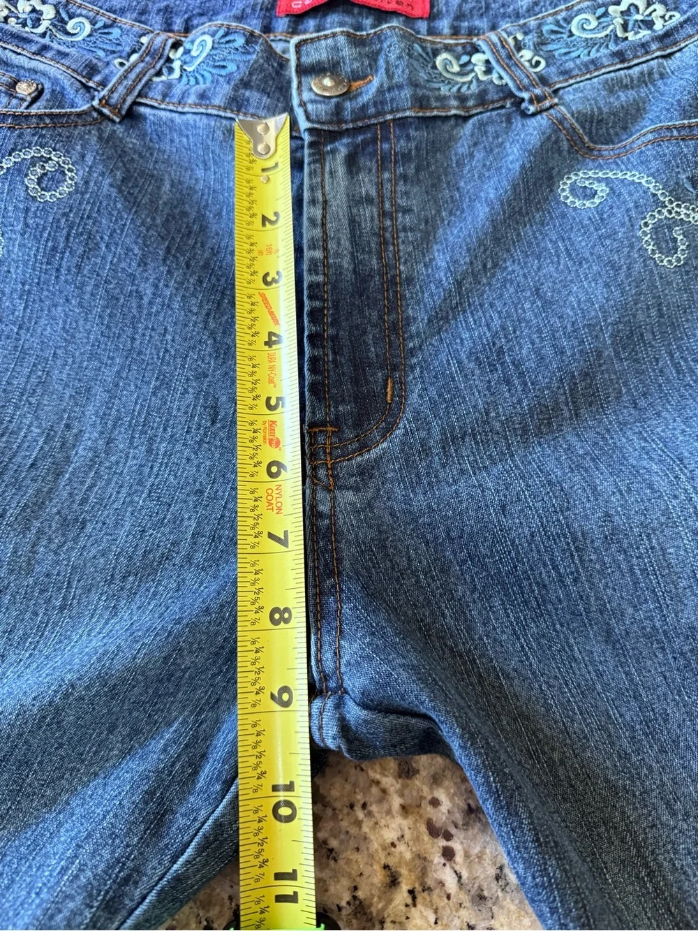 Cosmopolitan Mid-Blue Flare Jeans with Light Blue Embroidery